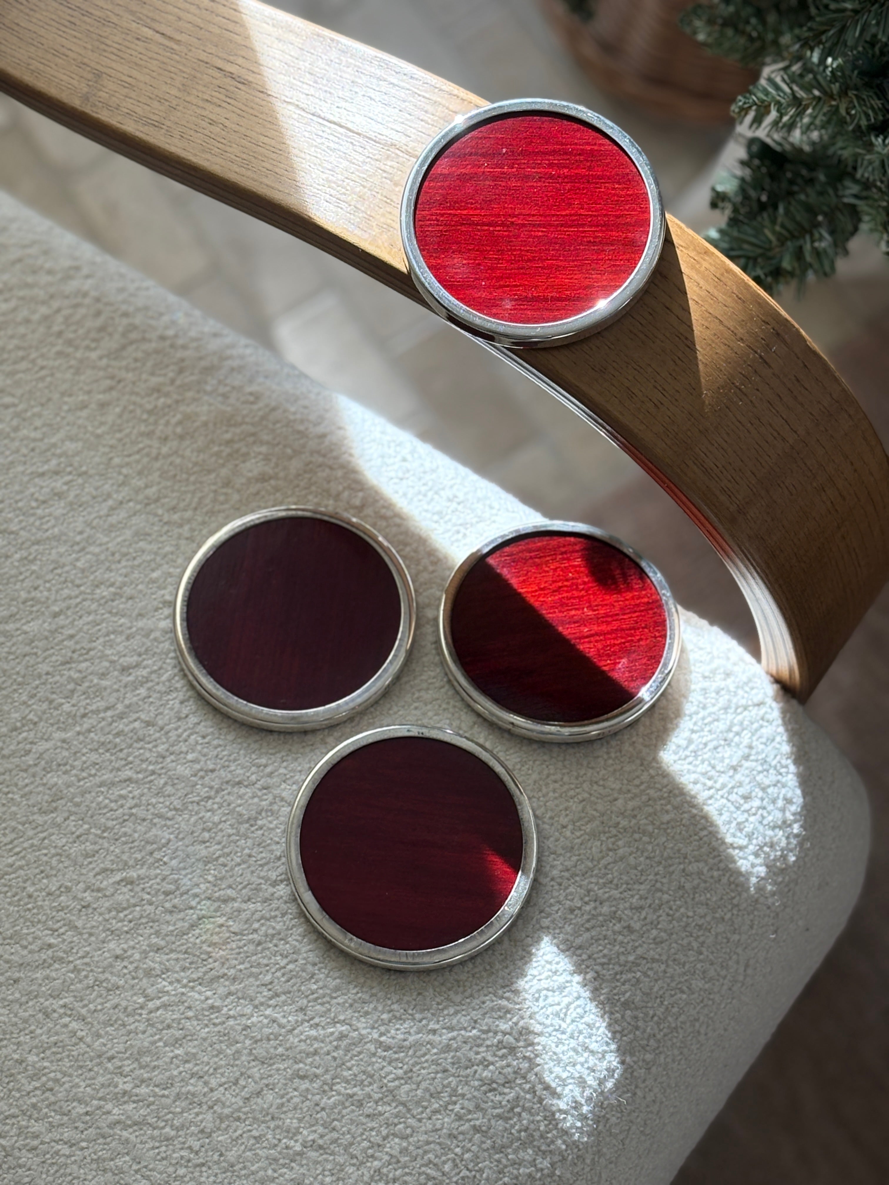 Ralph Lauren Silver and Mahogany Coasters - Set of 4 | Collectors Gene