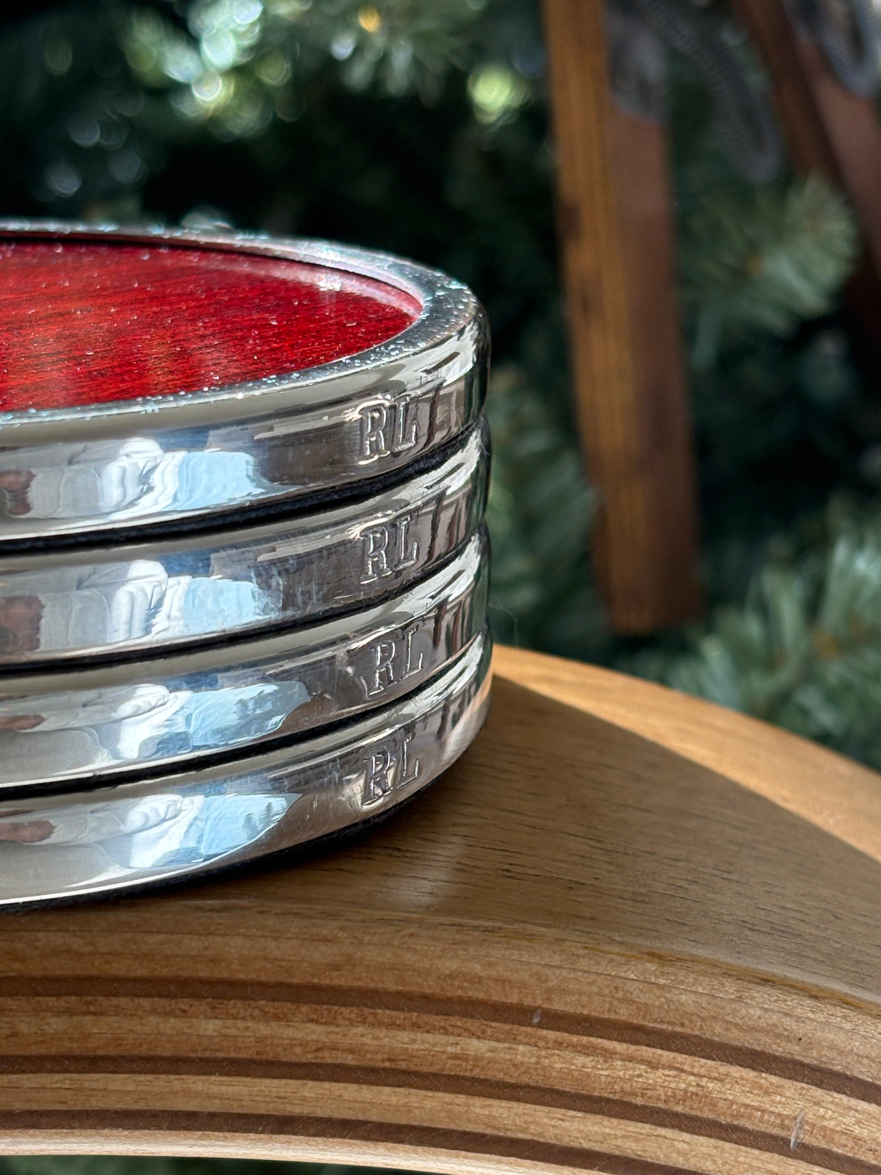 Ralph Lauren Silver and Mahogany Coasters - Set of 4 | Collectors Gene