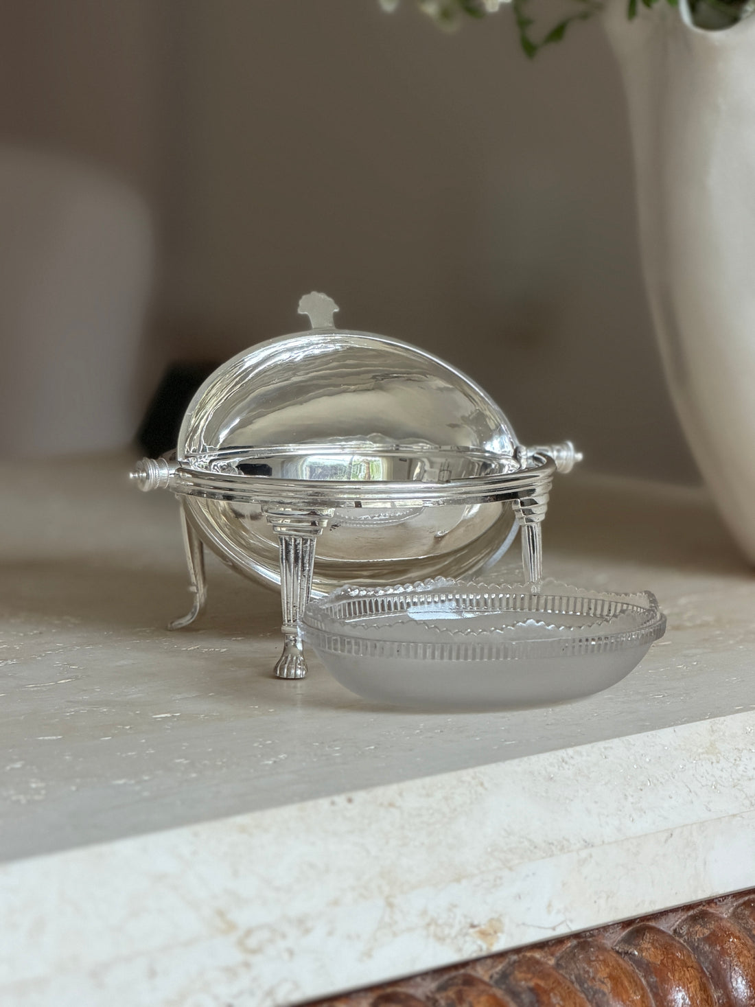 Rollover Butter Dish in Silver Plate with Original Glass Liner British c.1880 | Collectors Gene
