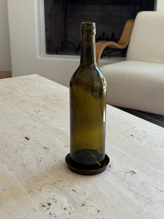 Rustic Bronze Wine Bottle Coaster with Patina | Collectors Gene Vintage Finds