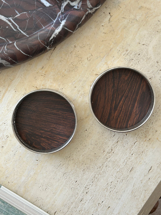 Silver-Plated Bottle Coaster Pair | Collectors Gene Vintage Finds