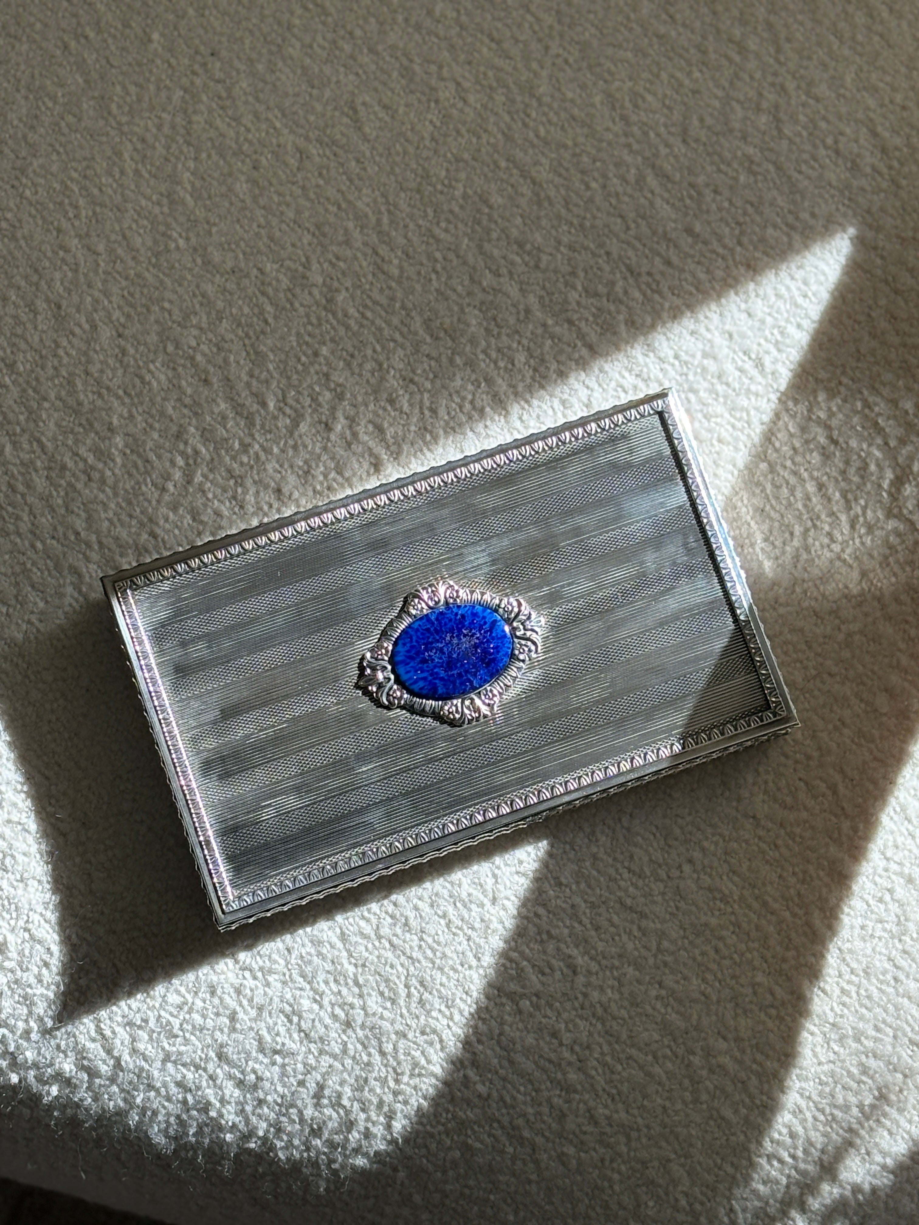 Silver Engine Turned Italian Box with Lapis Stone | Collectors Gene