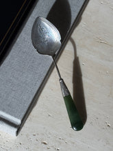 Silver Hand Engraved & Jade Handled Preserve Jam Spoon by Adie & Lovekin - Chester c. Early 1900s | Collectors Gene