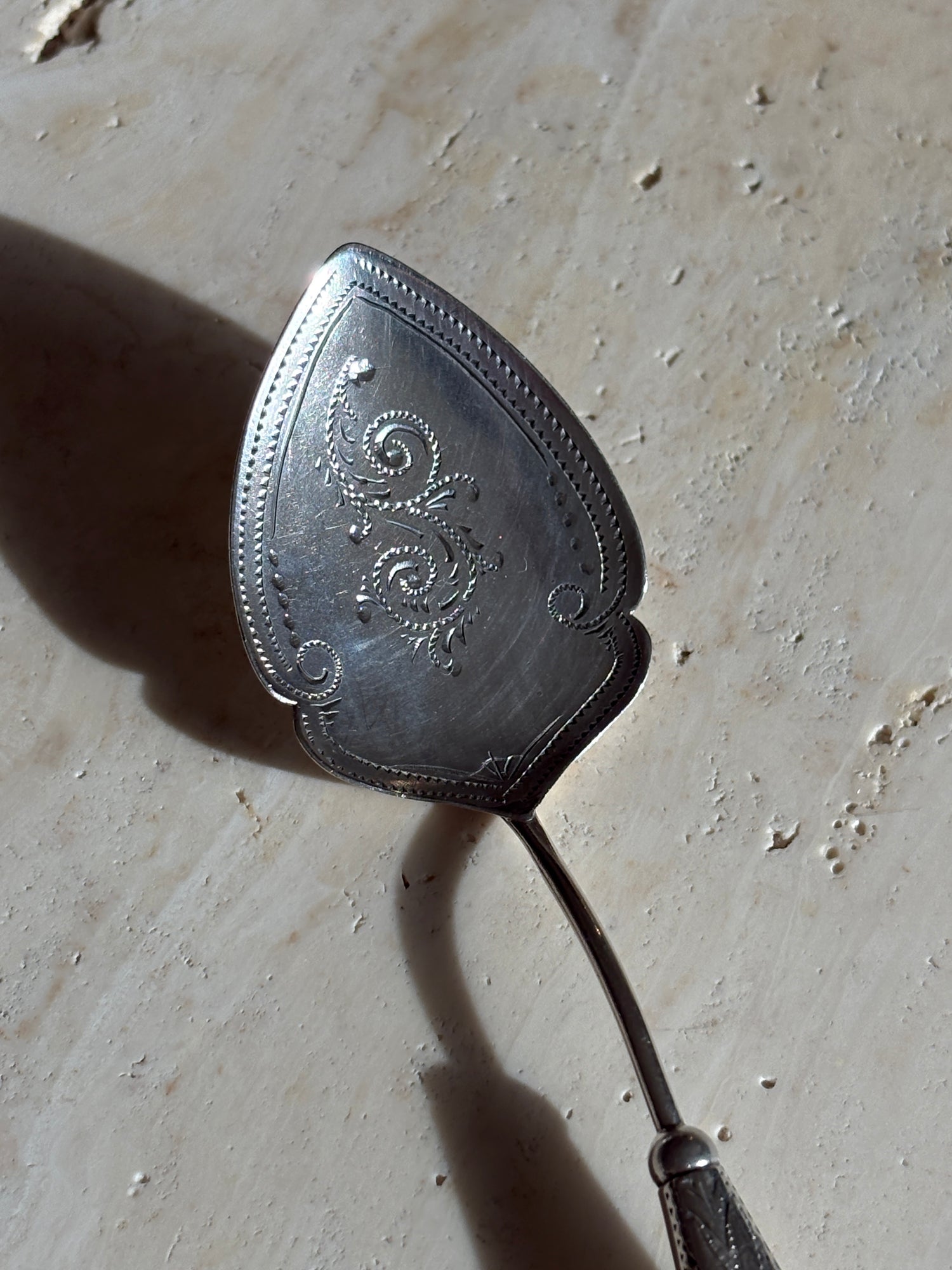 Silver Hand Engraved &amp; Jade Handled Preserve Jam Spoon by Adie &amp; Lovekin - Chester c. Early 1900s | Collectors Gene