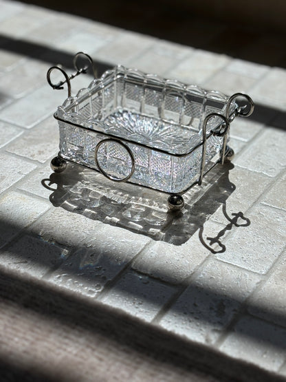 Silver Plated Cut Glass Lined Serving Dish with Ball Feet and Twist Handles | Collectors Gene