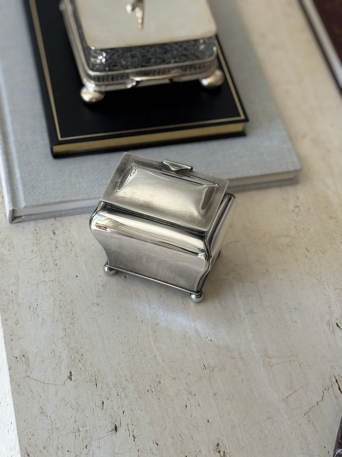 Silver Plated Hinged Tea Caddy Box on Ball Feet | Collectors Gene