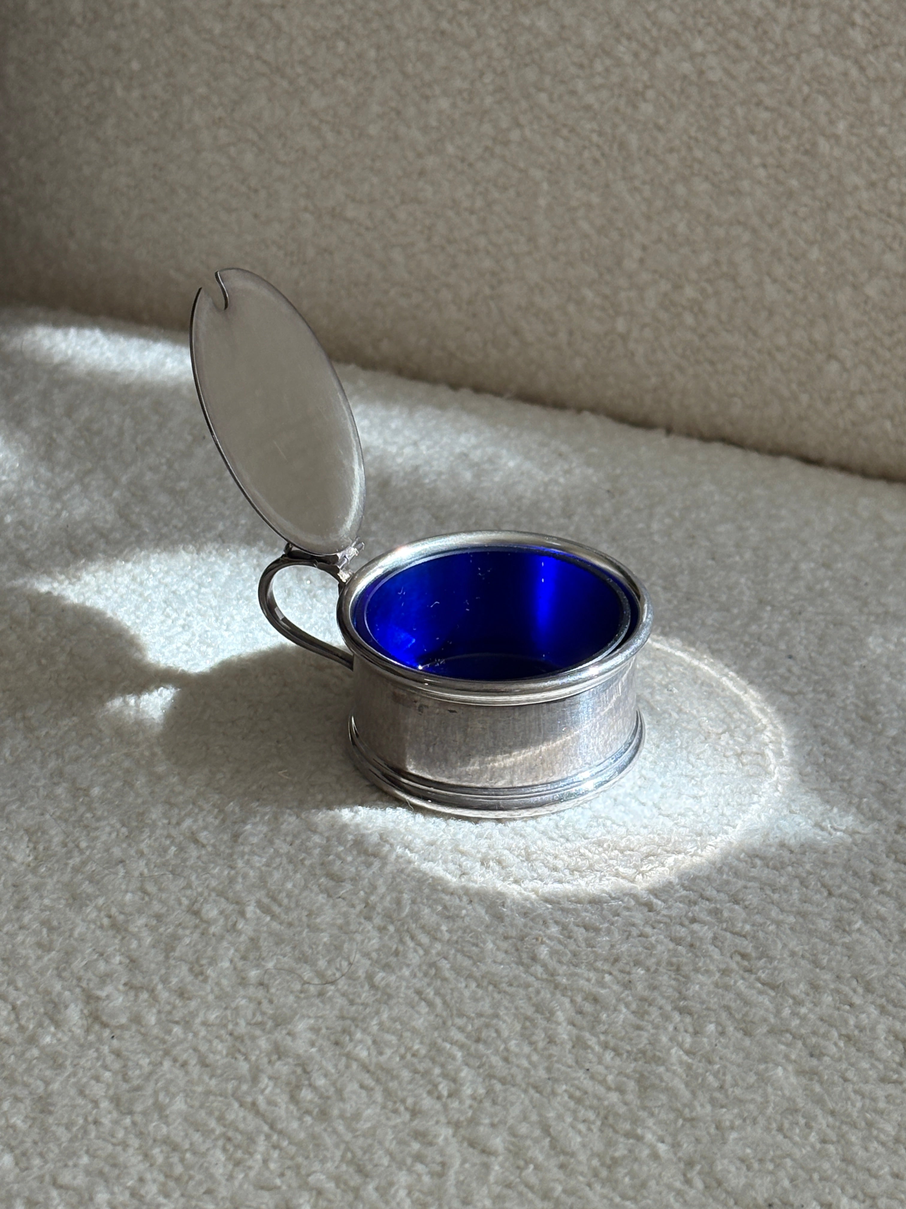 Silver Plated Mustard Pot with Cobalt Liner - Made in Denmark | Collectors Gene