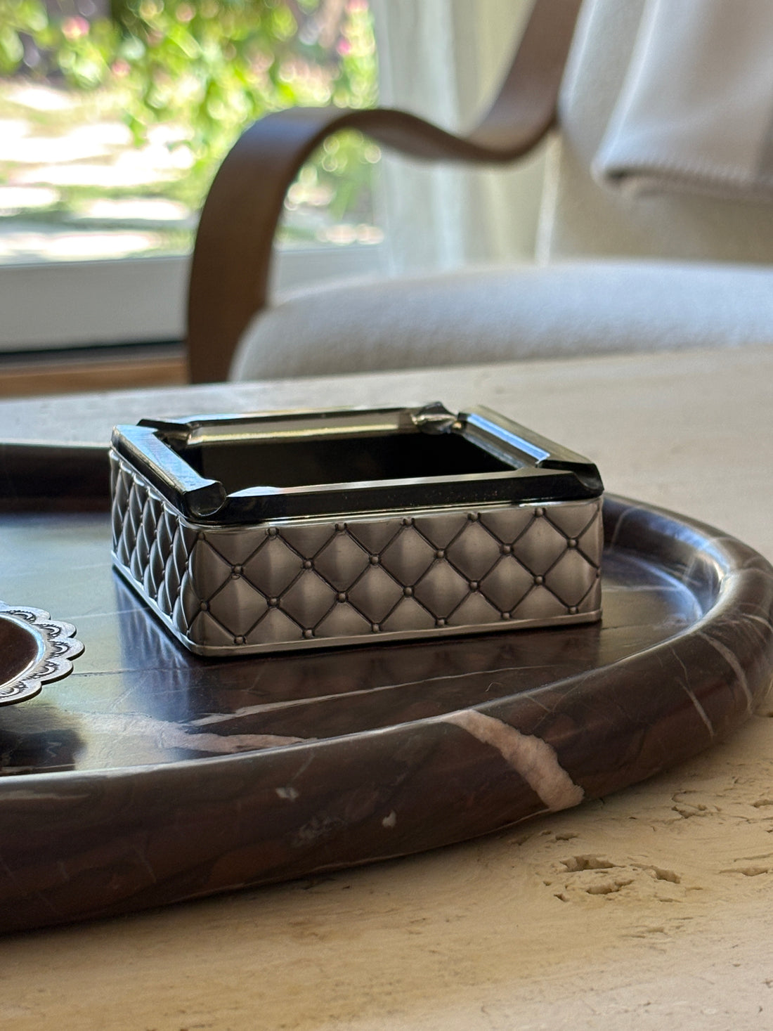 Silver Plated Tufted Ashtray with a Smoked Glass Insert | Collectors Gene