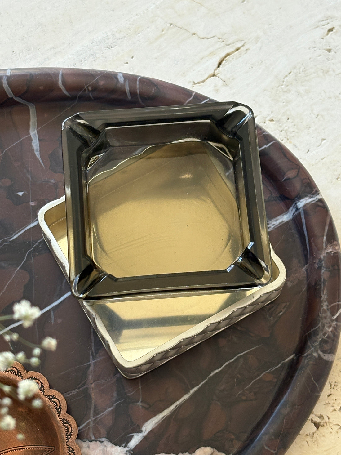 Silver Plated Tufted Ashtray with a Smoked Glass Insert | Collectors Gene