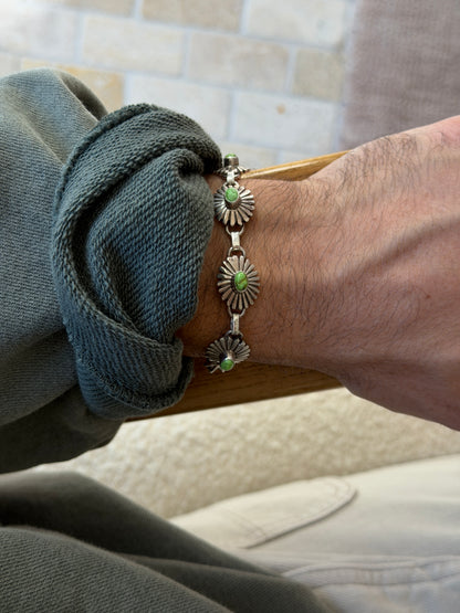 Southwestern Sterling Silver Green Turquoise Concho Bracelet | Collectors Gene