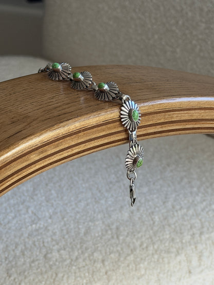Southwestern Sterling Silver Green Turquoise Concho Bracelet | Collectors Gene
