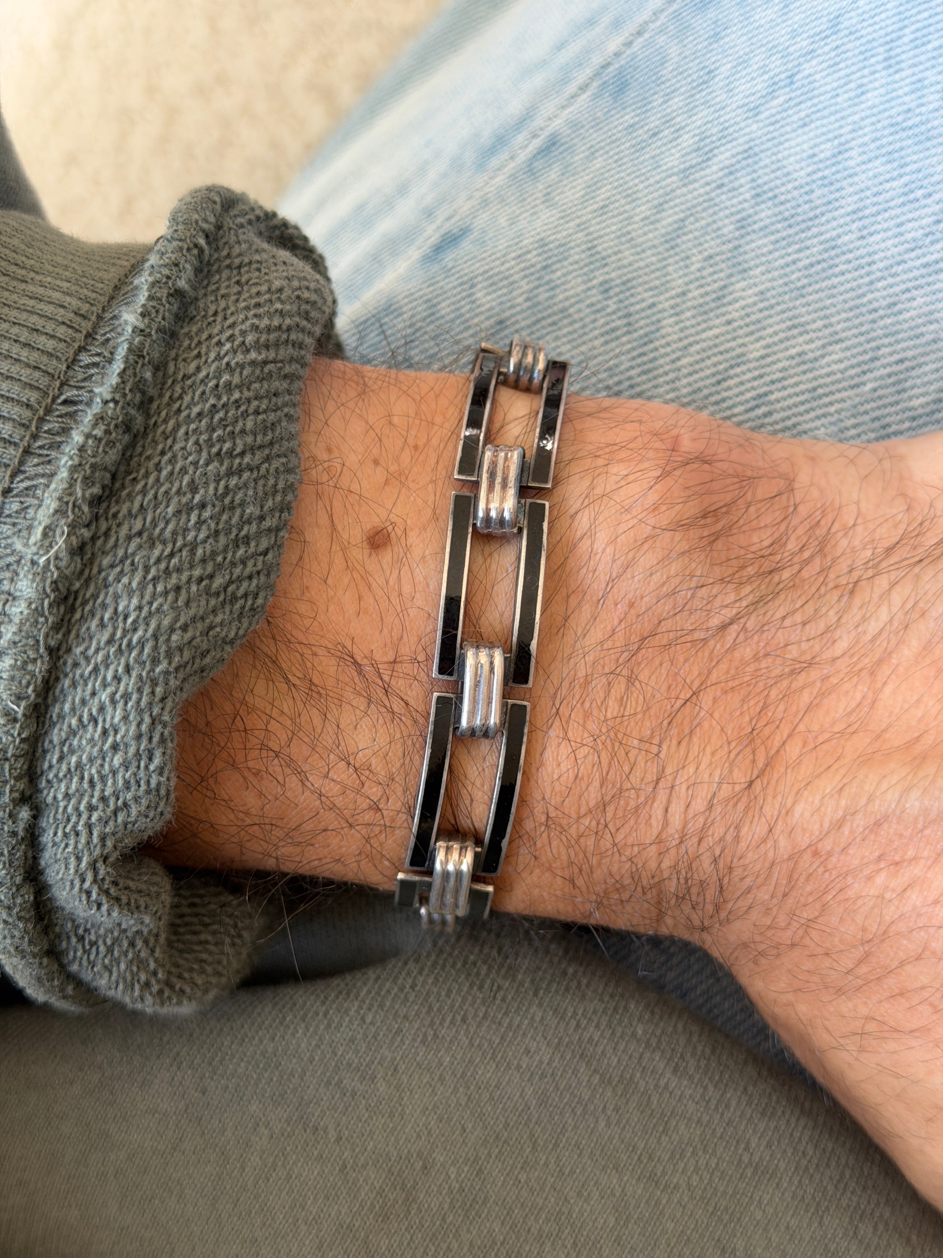 Sterling Silver Black Enamel Rectangular Link Bracelet | Collectors Gene