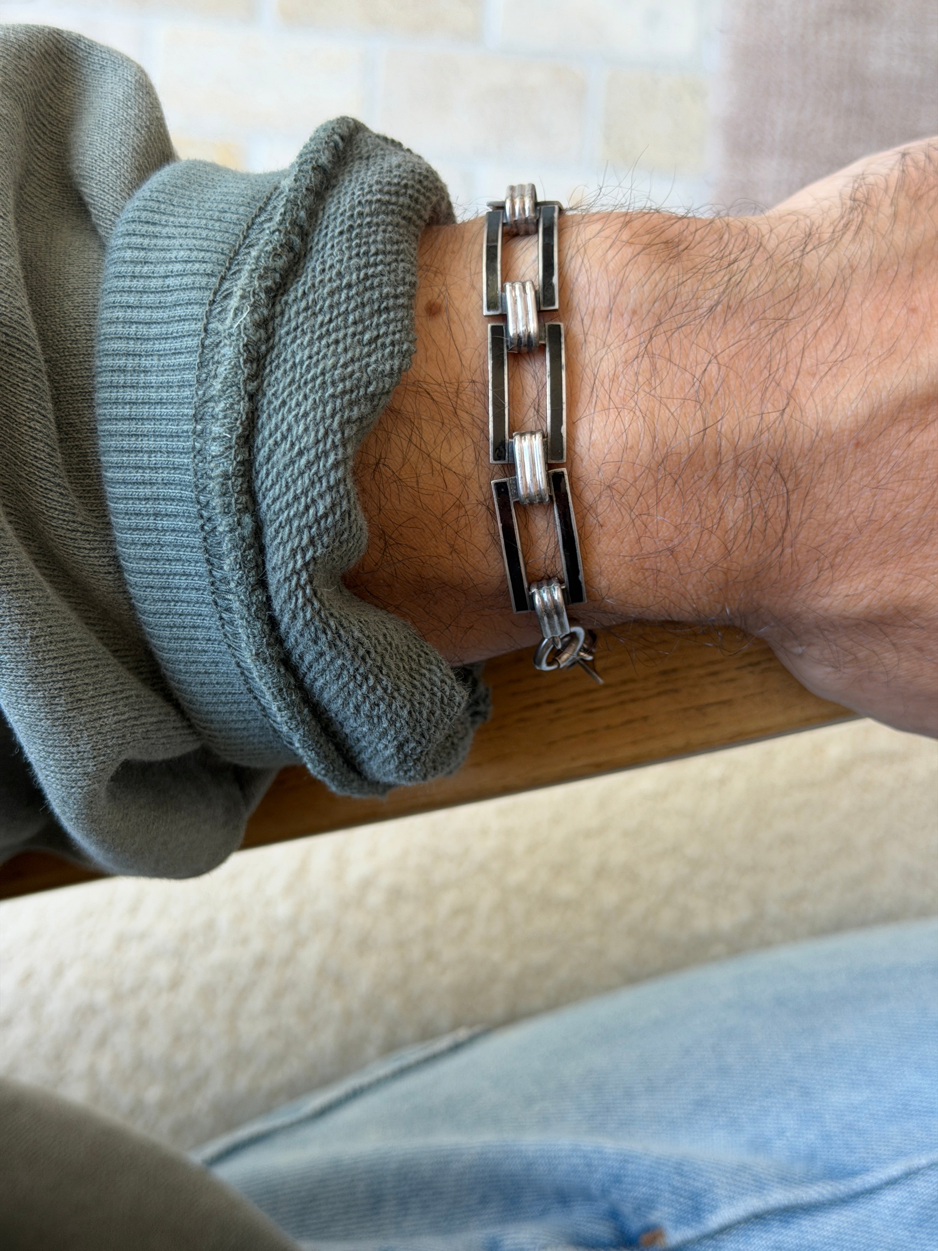Sterling Silver Black Enamel Rectangular Link Bracelet | Collectors Gene