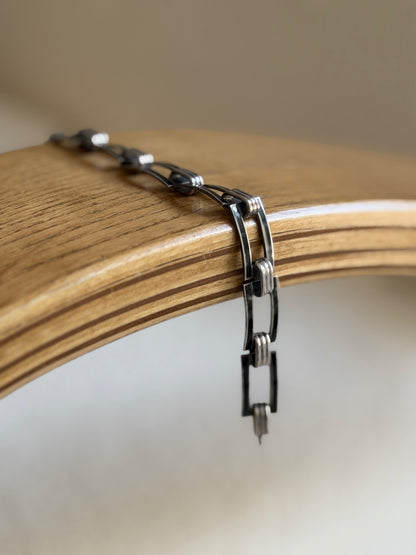 Sterling Silver Black Enamel Rectangular Link Bracelet | Collectors Gene