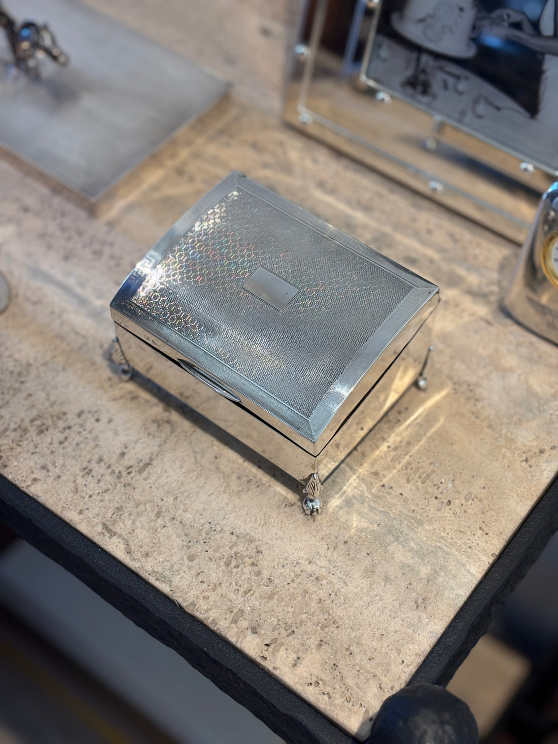 Sterling Silver Engine Turned Footed Sloped Box | Collectors Gene