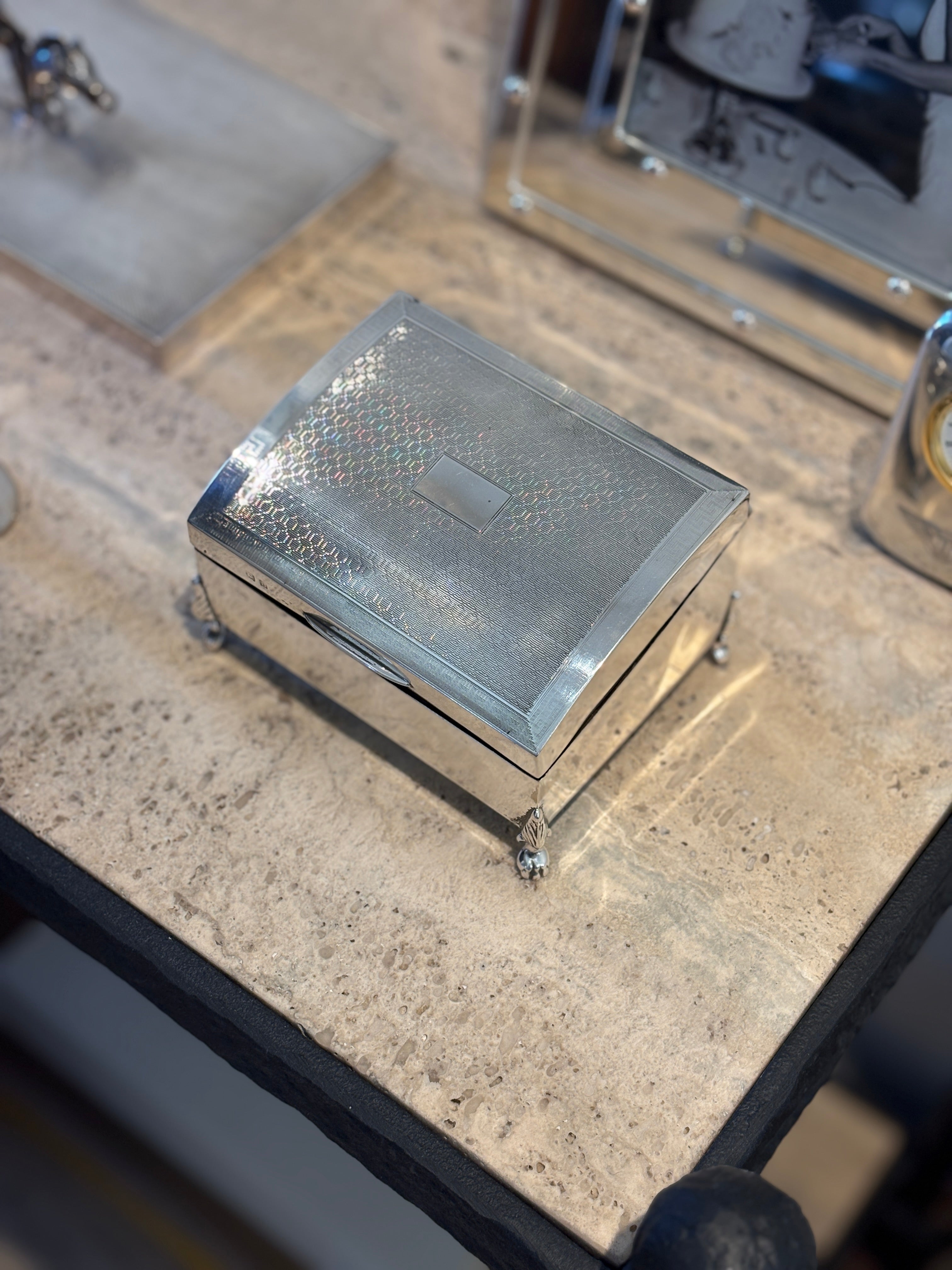 Sterling Silver Engine Turned Footed Sloped Box | Collectors Gene