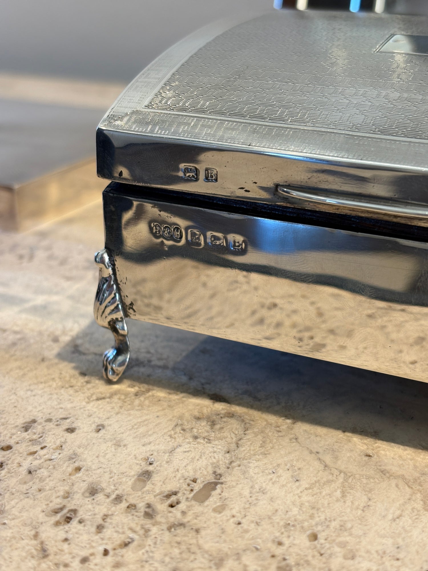 Sterling Silver Engine Turned Footed Sloped Box | Collectors Gene