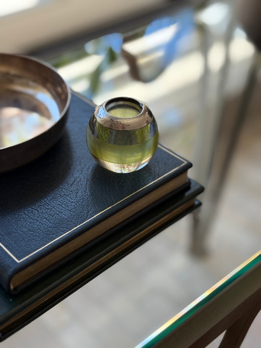 Sterling Silver & Green-Tinted Glass Match Striker | Collectors Gene Vintage Finds