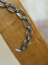 Sterling Silver Turquoise Cabochon Native American Stamped Link Bracelet | Collectors Gene