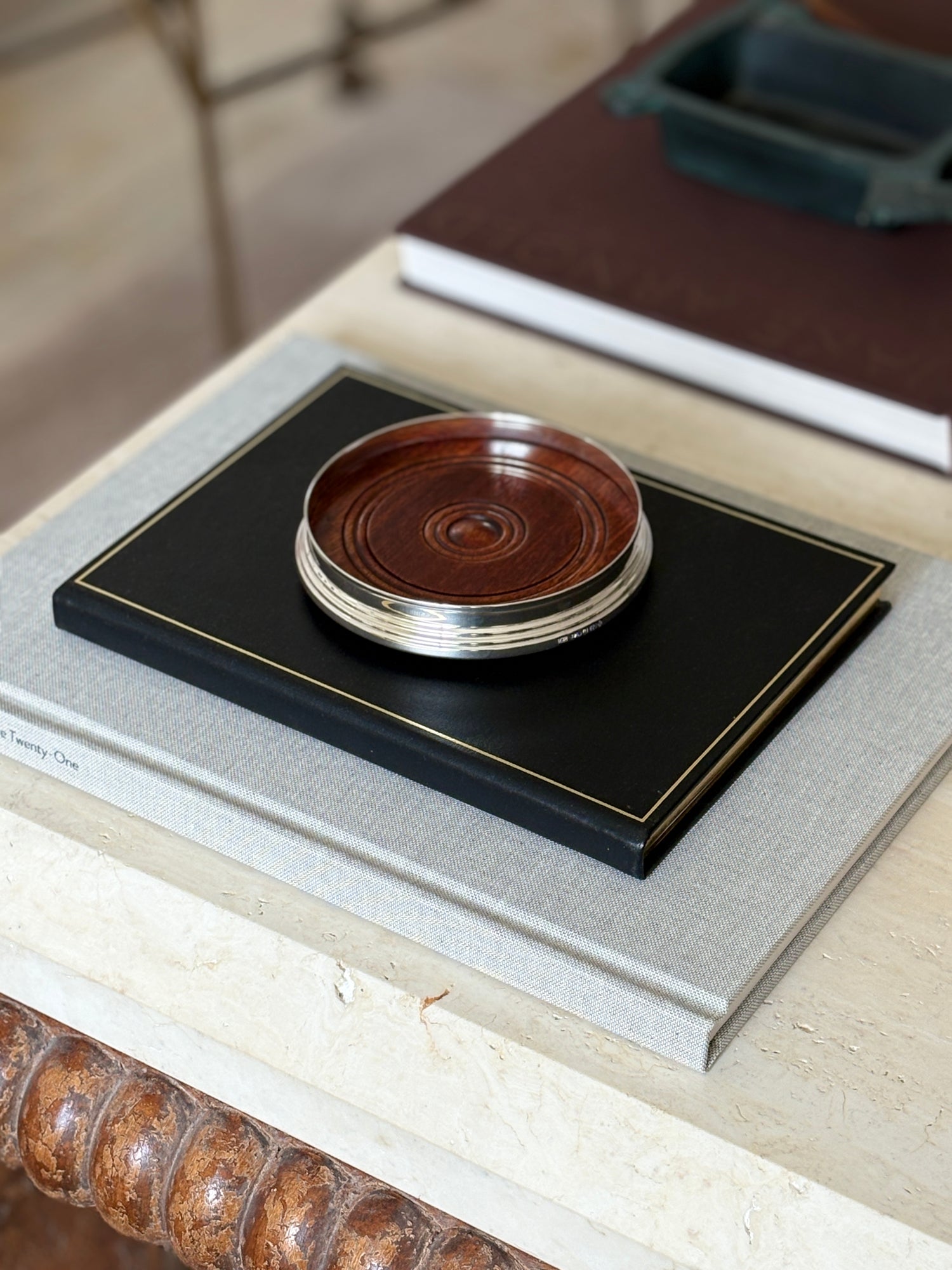 Sterling Silver &amp; Wood Wine Bottle Coaster – Birmingham c. 2000 | Collectors Gene