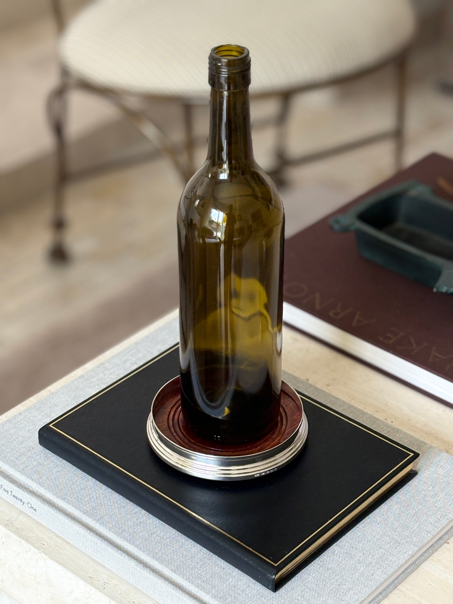 Sterling Silver &amp; Wood Wine Bottle Coaster – Birmingham c. 2000 | Collectors Gene