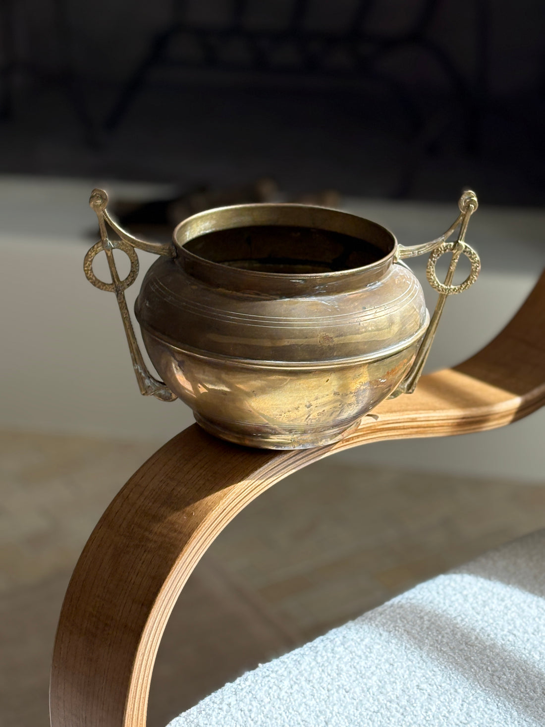 Swedish Brass Vessel with Sculptural Neoclassical Handles – Mid-20th Century | Collectors Gene