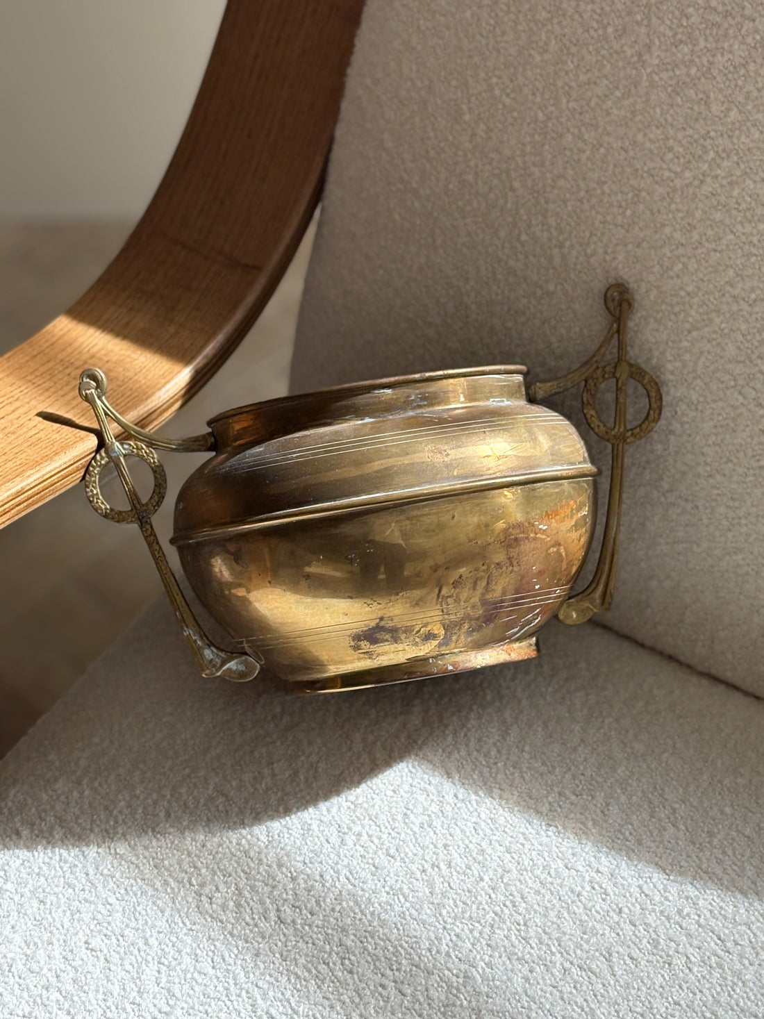 Swedish Brass Vessel with Sculptural Neoclassical Handles – Mid-20th Century | Collectors Gene