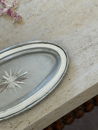 Swedish Grace Elongated Glass Nickel Silver Serving Dish by GAB Sweden | Collectors Gene