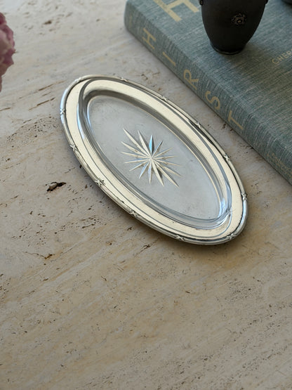 Swedish Grace Elongated Glass Nickel Silver Serving Dish by GAB Sweden | Collectors Gene