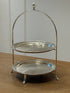 Tiered Silver Serving Stand with Engine Turned Plates and Acorn Finial C. 1960&