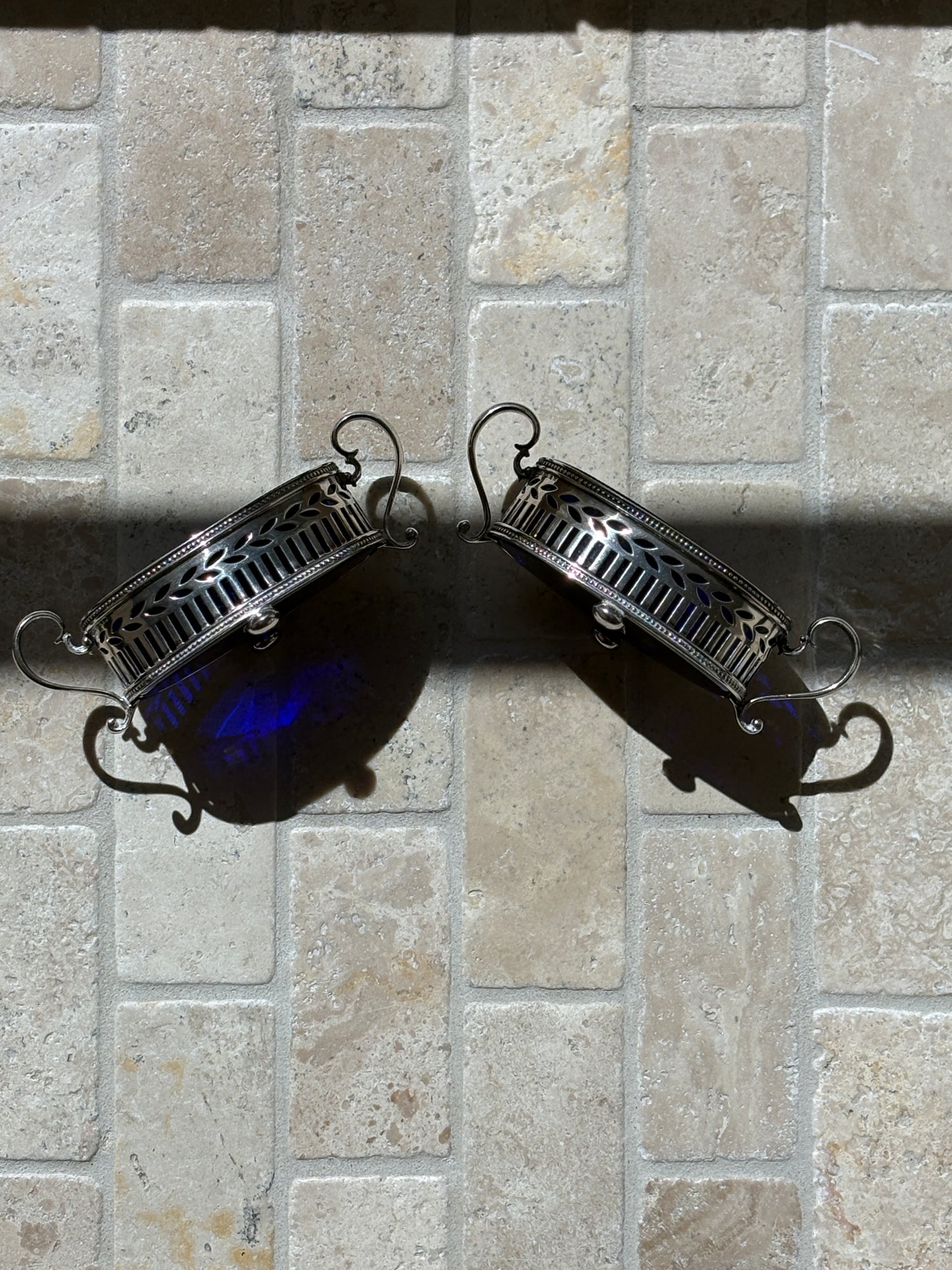 Tiffany &amp; Co. Sterling Silver Pierced Salt Cellars with Cobalt Liners | Collector Gene