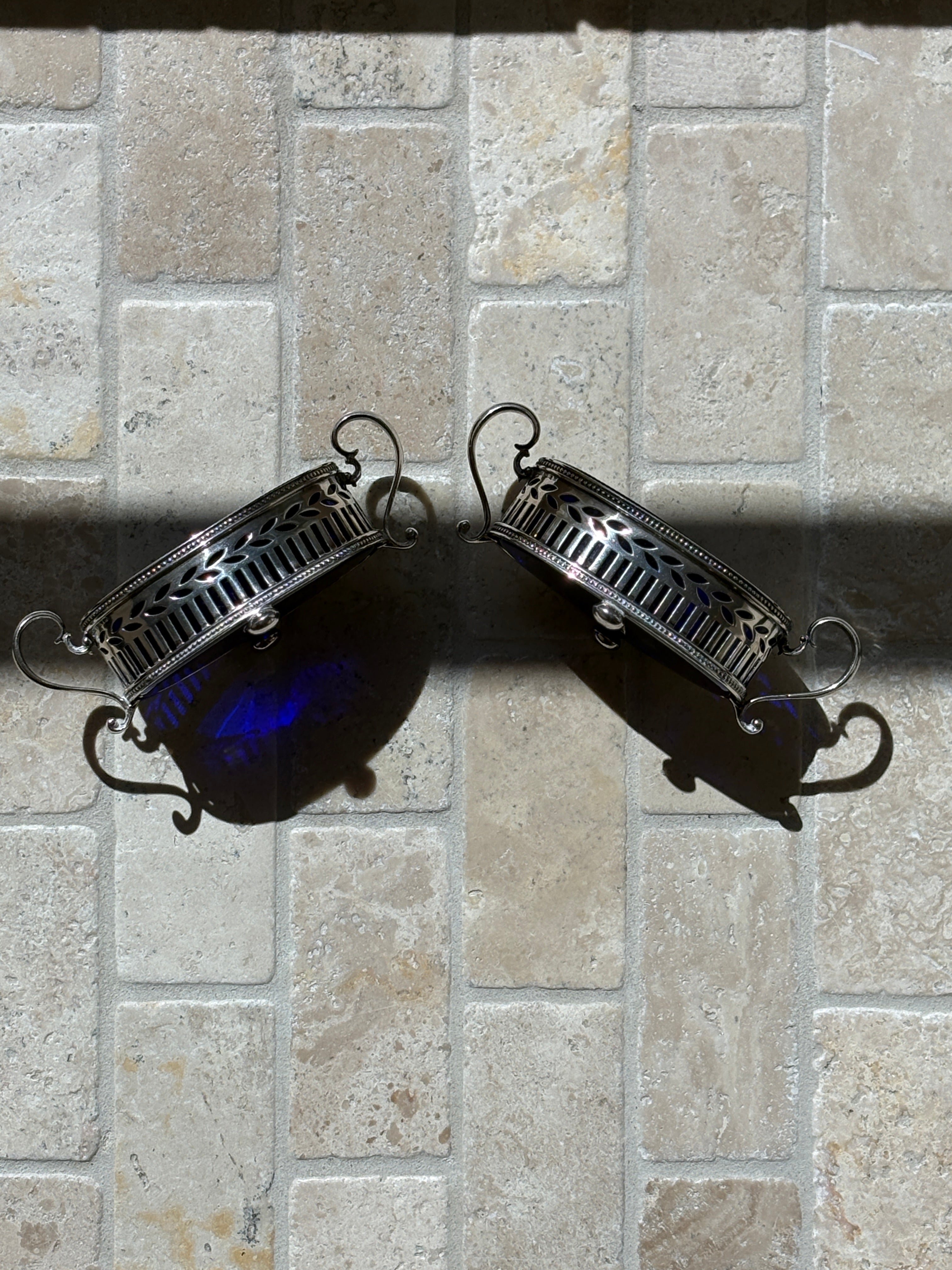 Tiffany &amp; Co. Sterling Silver Pierced Salt Cellars with Cobalt Liners | Collector Gene