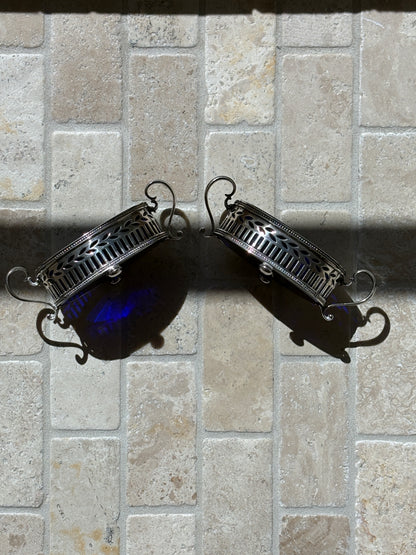 Tiffany &amp; Co. Sterling Silver Pierced Salt Cellars with Cobalt Liners | Collector Gene