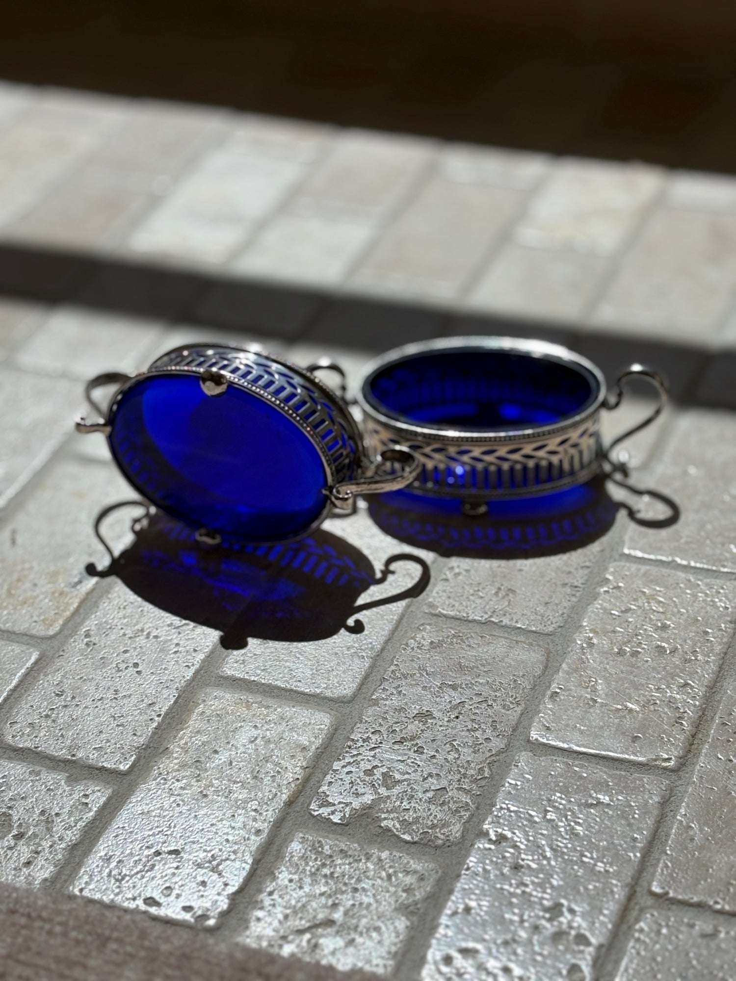 Tiffany &amp; Co. Sterling Silver Pierced Salt Cellars with Cobalt Liners | Collector Gene