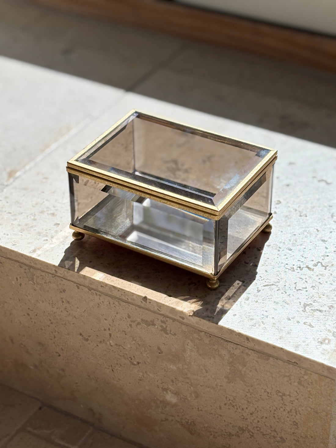 Tinted Beveled Glass Jewelry Box with Brass Accents | Collectors Gene