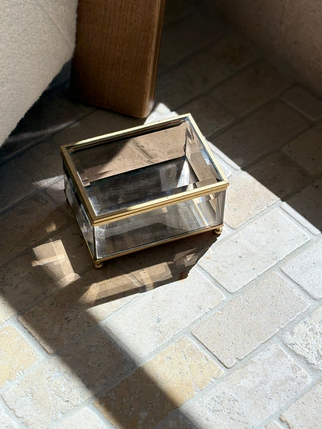 Tinted Beveled Glass Jewelry Box with Brass Accents | Collectors Gene