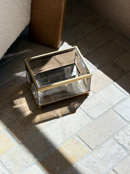Tinted Beveled Glass Jewelry Box with Brass Accents | Collectors Gene