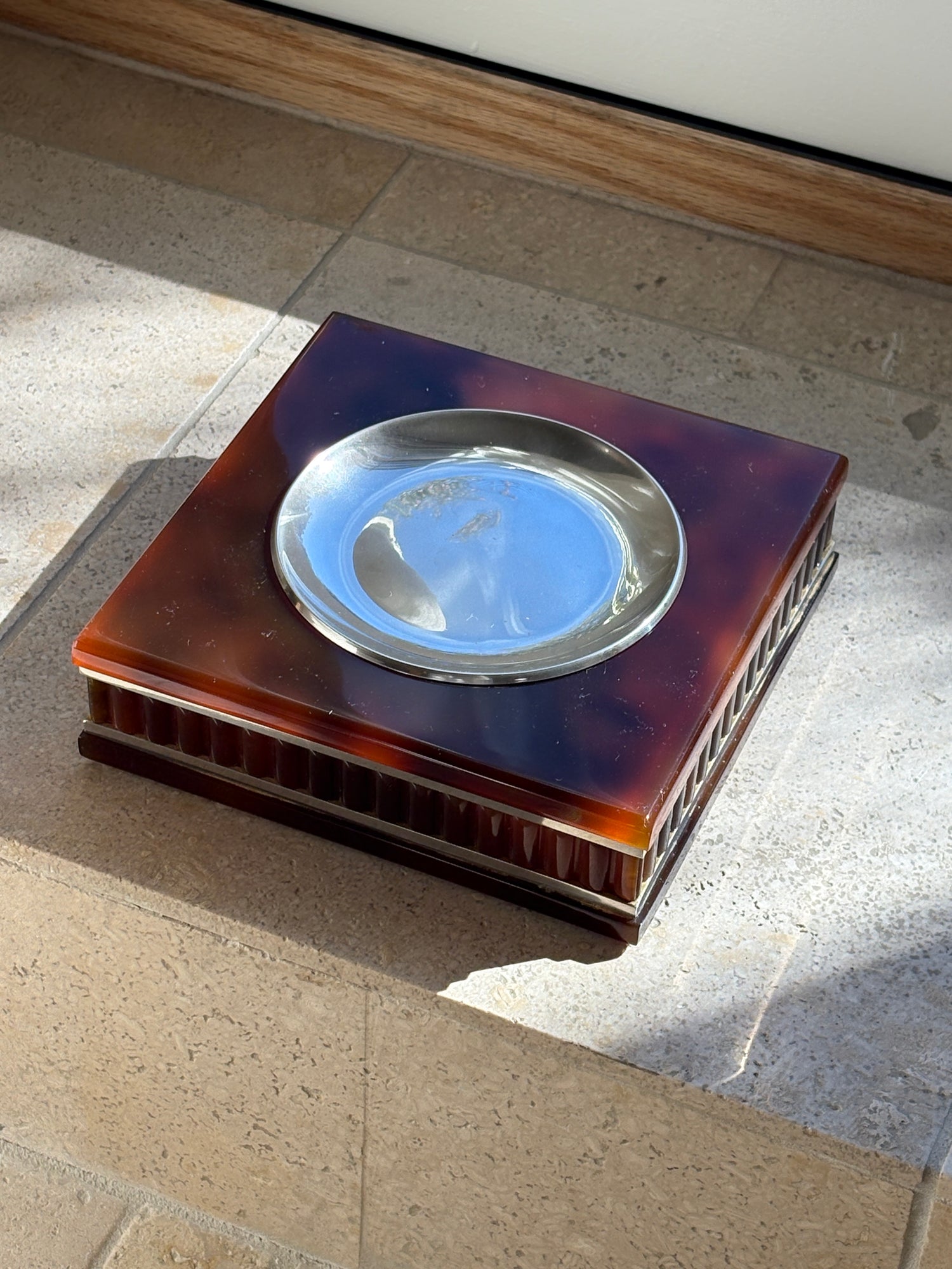 Tortoiseshell Catchall in Lucite with Chrome Dish - Italy 1970s | Collectors Gene
