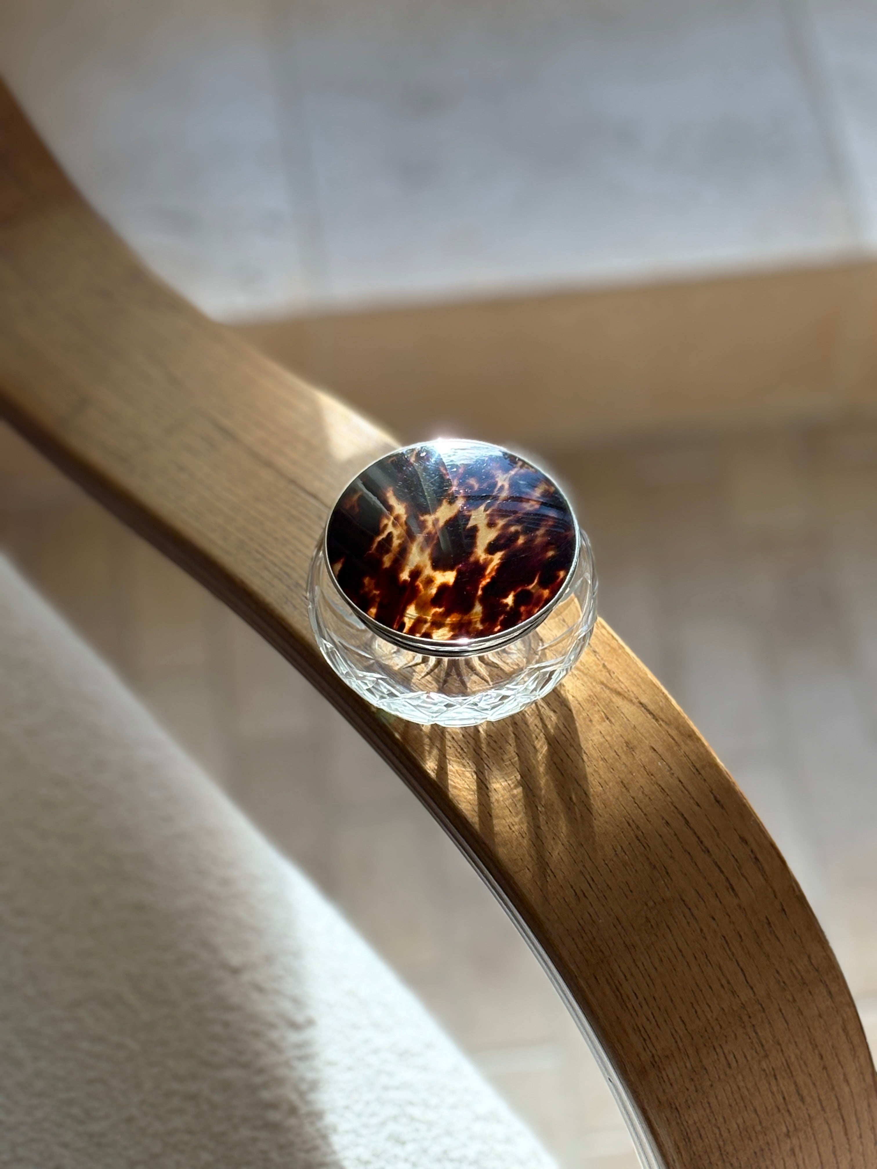Tortoiseshell and Cut Glass Jar with Sterling Silver Mounts | Collectors Gene