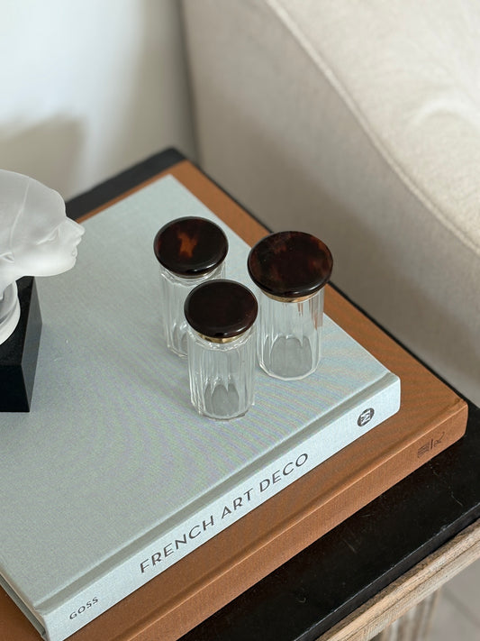 Tortoiseshell and Sterling Glass Dresser Vanity Jars | Collectors Gene