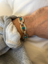 Turquoise Stamped Sterling Silver Southwestern Link Bracelet | Collectors Gene
