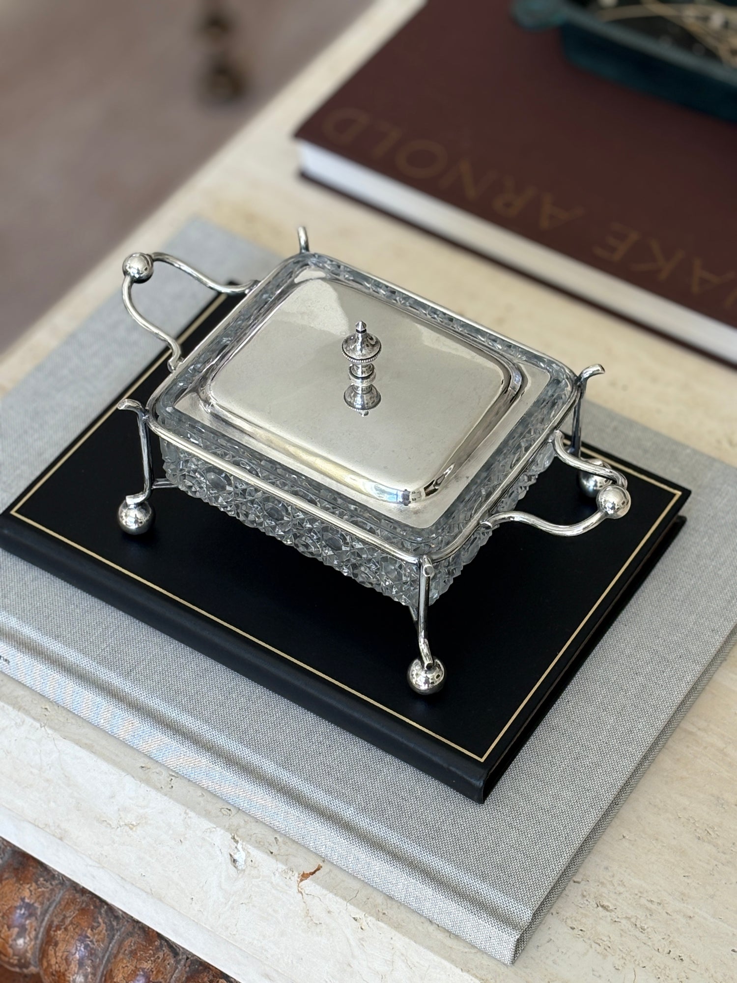 Victorian Sardine Box in Silver Plate Cut Glass Sheffield England c.1895 | Collectors Gene