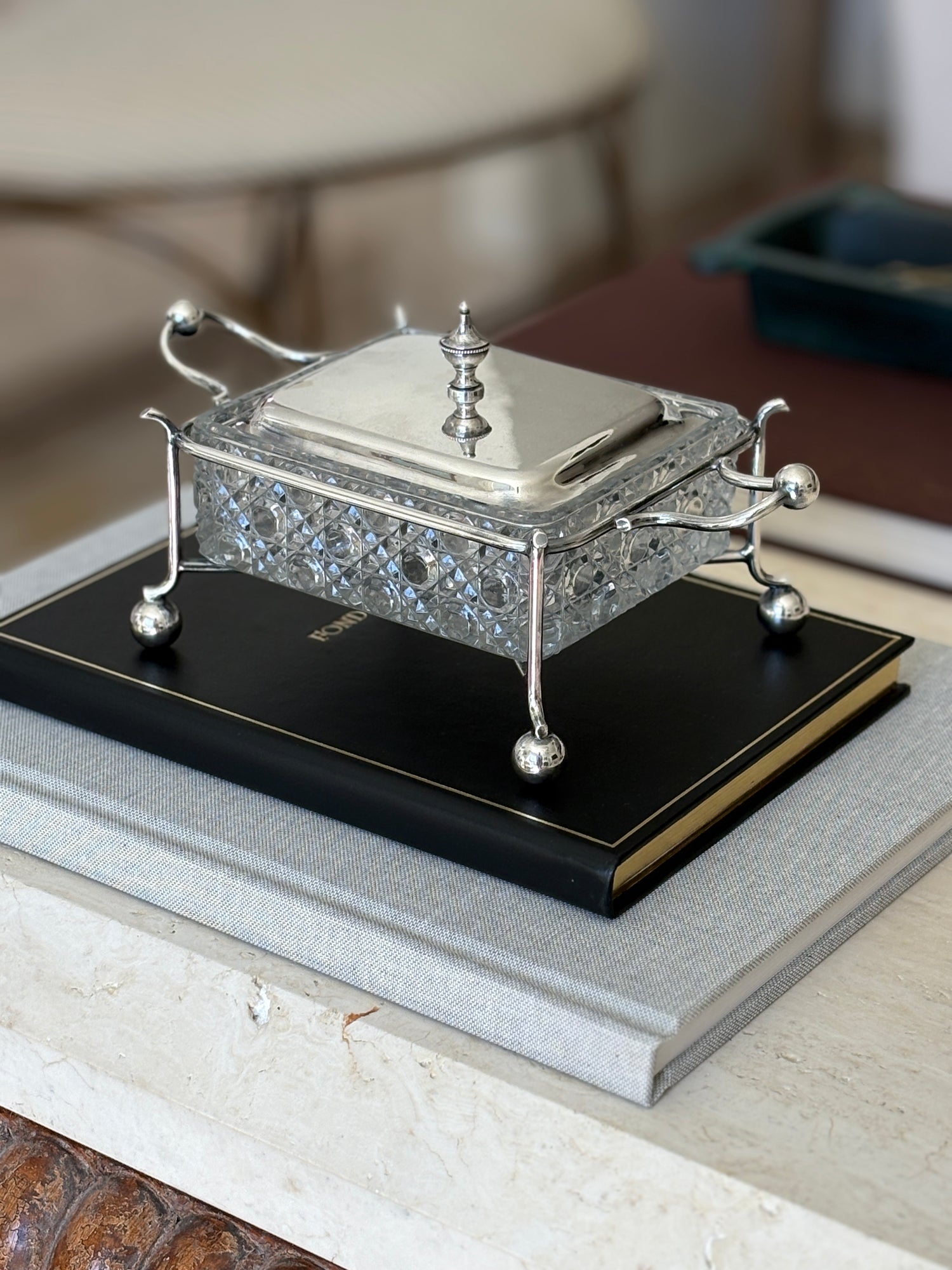 Victorian Sardine Box in Silver Plate Cut Glass Sheffield England c.1895 | Collectors Gene