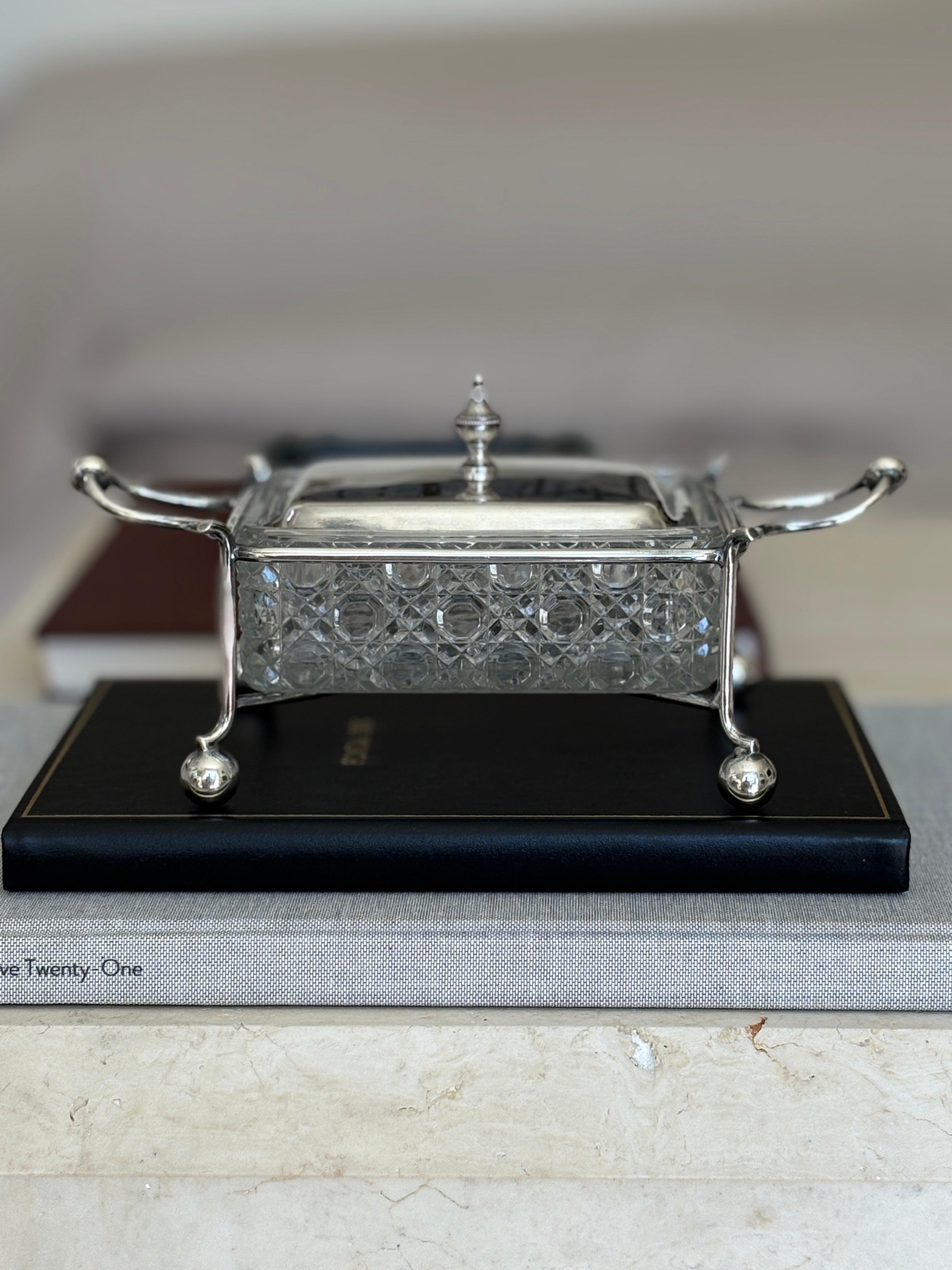 Victorian Sardine Box in Silver Plate Cut Glass Sheffield England c.1895 | Collectors Gene