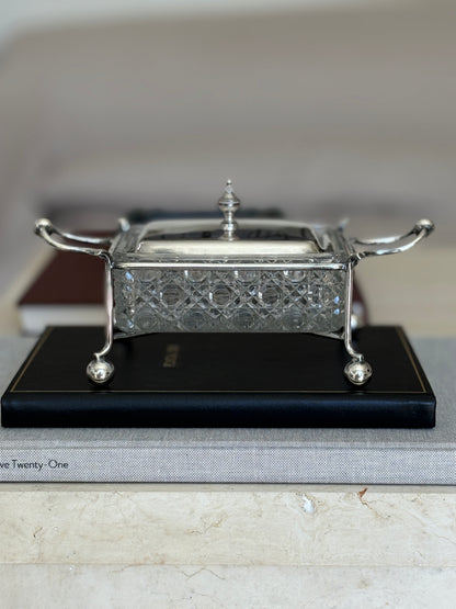 Victorian Sardine Box in Silver Plate Cut Glass Sheffield England c.1895 | Collectors Gene