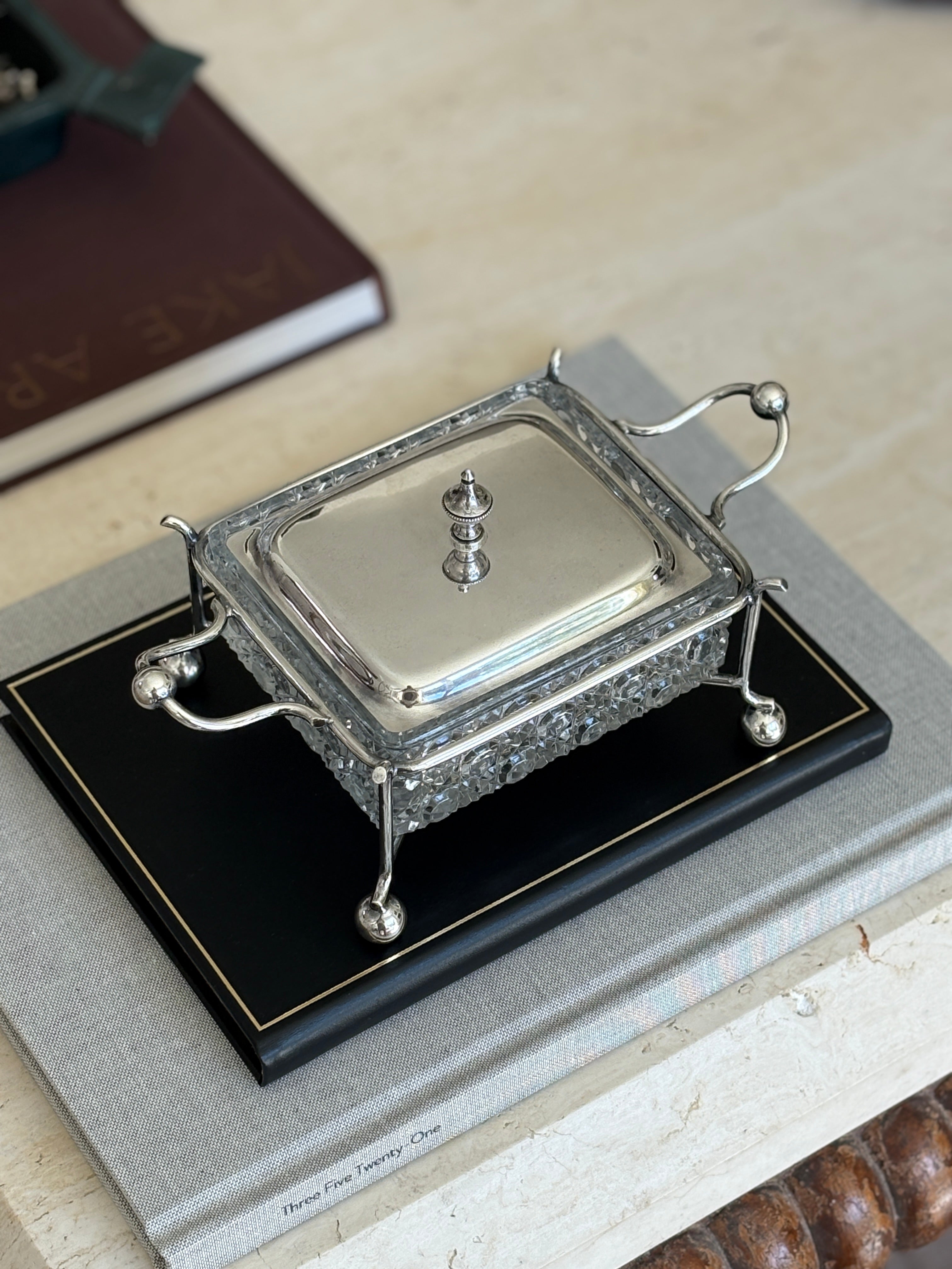 Victorian Sardine Box in Silver Plate Cut Glass Sheffield England c.1895 | Collectors Gene