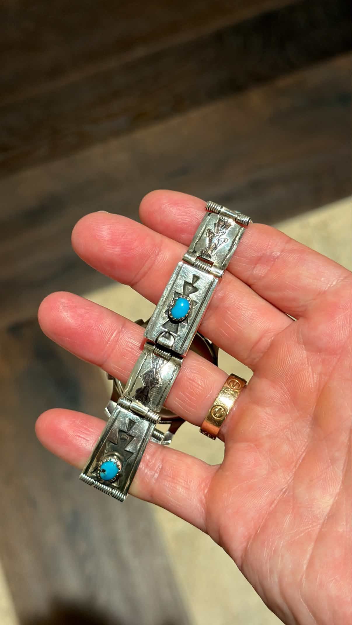 Vintage 1940s Heuer 32mm Chronograph with Turquoise Sterling Bracelet