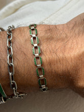 Vintage Art Deco Sterling Silver Green Enamel Geometric Link Bracelet | Collectors Gene