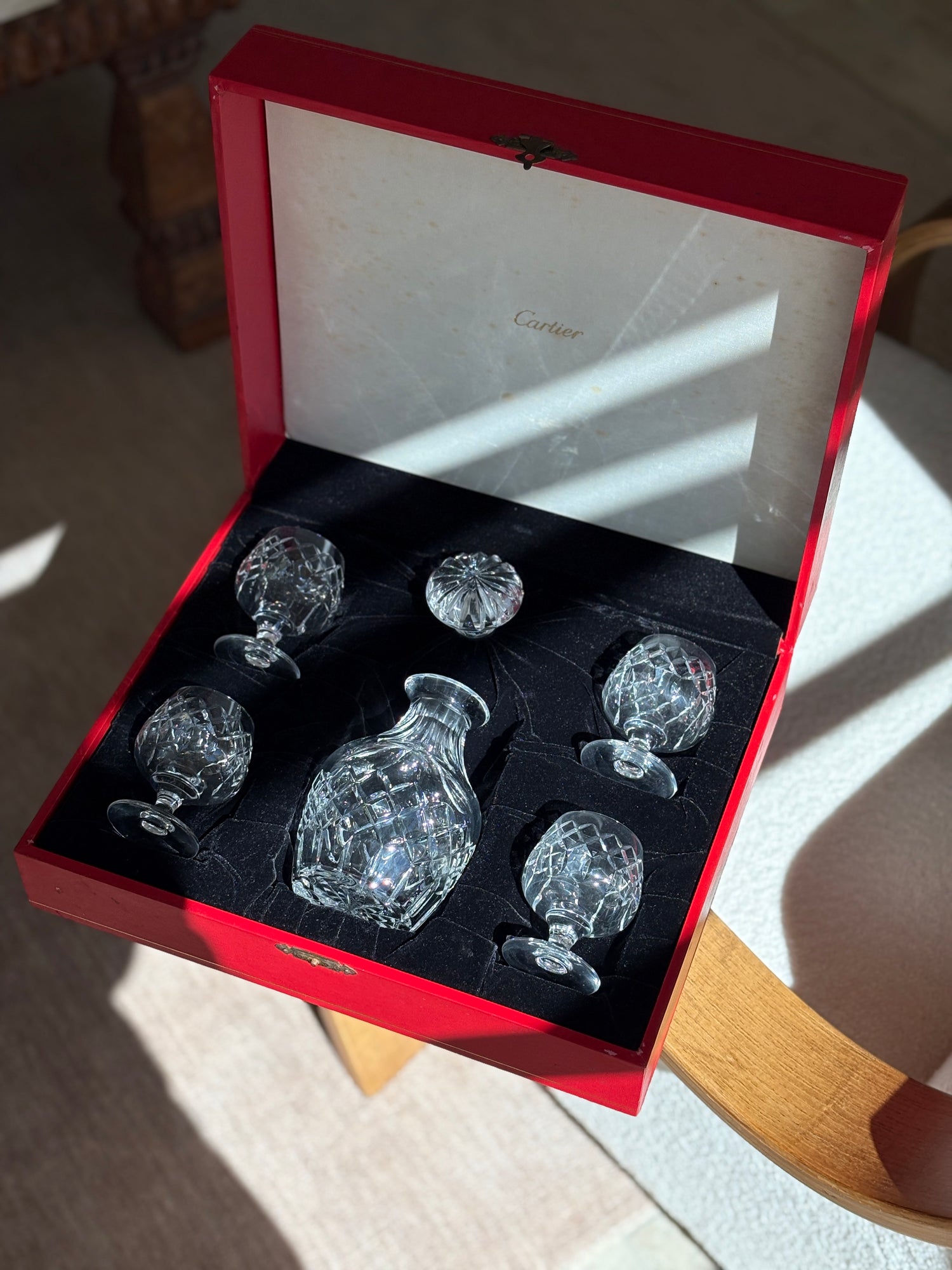 Vintage Cartier Crystal Decanter &amp; Snifter Glass Set in Original Box | Collectors Gene