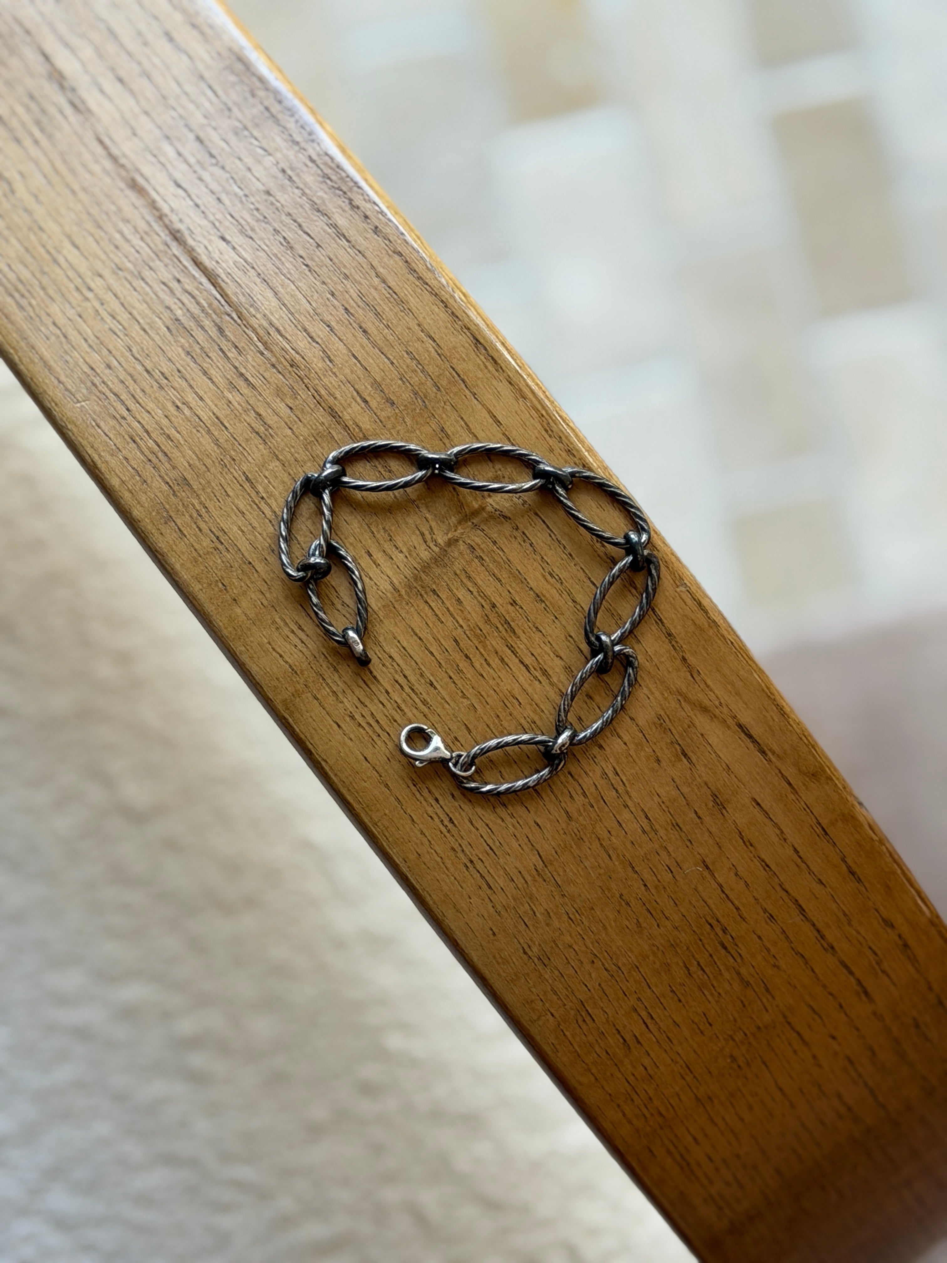 Vintage Italian 925 Sterling Silver Twisted Rope Oval Link Bracelet | Collectors Gene